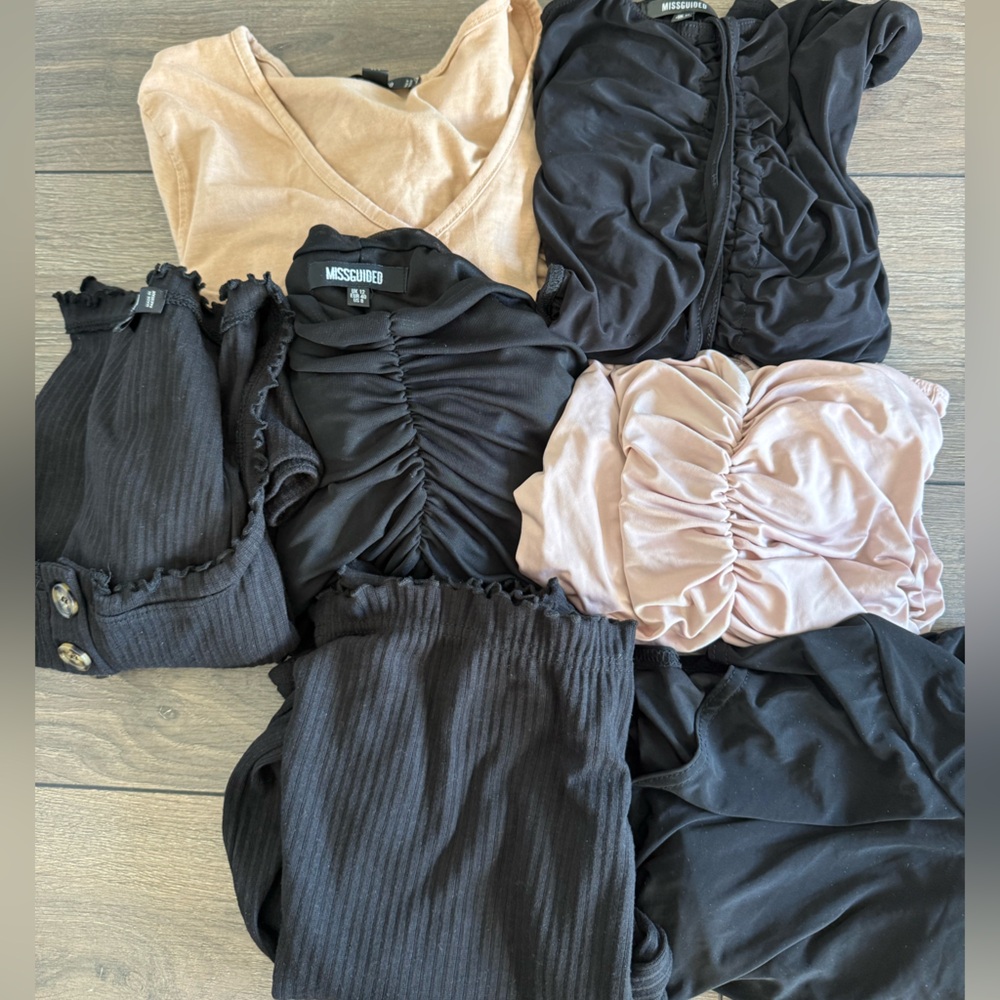 Missguided Black and Blush Ruched Bodysuit Bundle